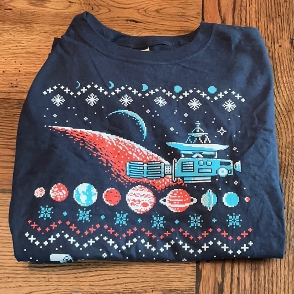 NWOT December Loot Crate Exclusive Ugly Holiday Sweater T-Shirt NASA 8 Bit Space - Picture 3 of 3